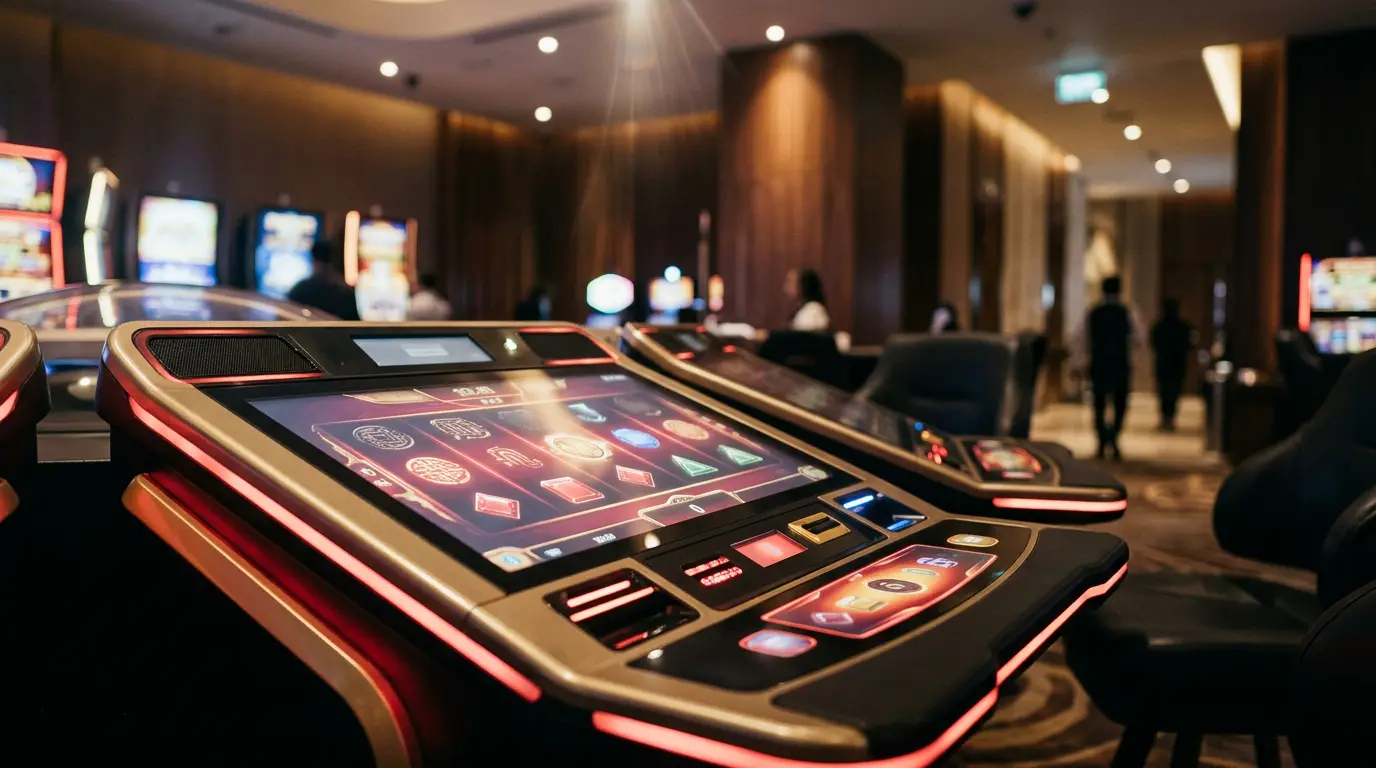 Antarmuka permainan slot dengan nuansa merah dan emas